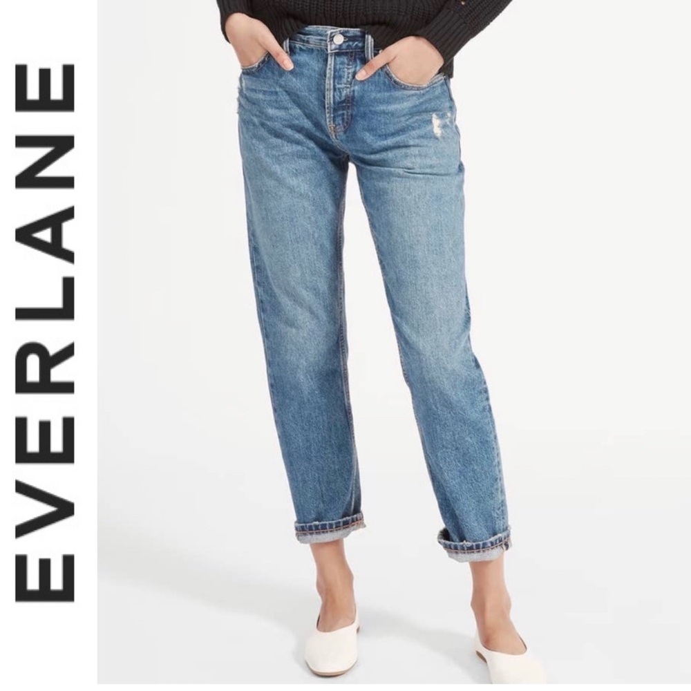 Everlane OS Boyfriend Jeans Relaxed Button Fly Distressed Denim Womens Size 25